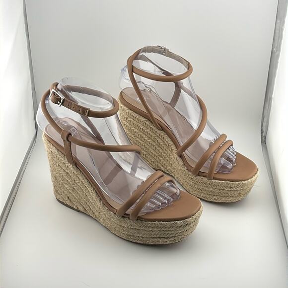 BP. Cohan Espadrille Platform Wedge Strappy Ankle Wrap Sandal Tan Sz 6.5 NWOT - Picture 1 of 10